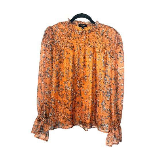 Calligraphie Orange Floral Boho Peasant Long Sleeve Smocked Blouse Size XL - Picture 1 of 10
